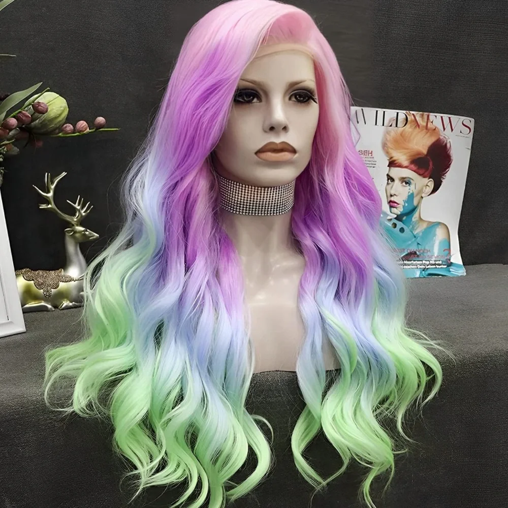 - 💜 24”  RAINBOW 🌈 UNICORN 🦄 BODY WAVY LACE FRONT WIG *NEW*